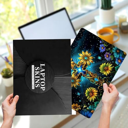 Laptop Skin Sticker for 12.1”-15.6“ Laptops (Fits 13”, 13.3”, 14”, 15”, 15.4”) | Protective Universal Reusable Vinyl Art Decal Cover | Waterproof & Scratch-Resistant-Floral Cross - color: Floral Cross