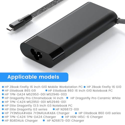 110W USB-C Laptop Charger Compatible with HP ZBook Firefly 16 G9 G10 EliteBook 865 G9 860 G10 Dragonfly Pro Chromebook14 Ceramic White HP Elite Dragonfly G3 Series G3 Notebook PC AC Adapter