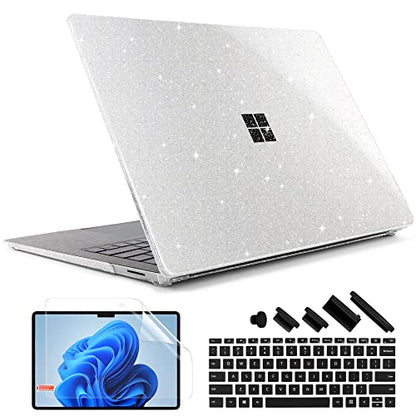 TWOLSKOO Case for 13.5" Microsoft Surface Laptop 5/4/3 with Alcantara Palm Rest Model 1950/1958/1867/1769, Protective Plastic Hard Shell & Keyboard Cover & Screen Protector & Dust Plugs, Star Clear