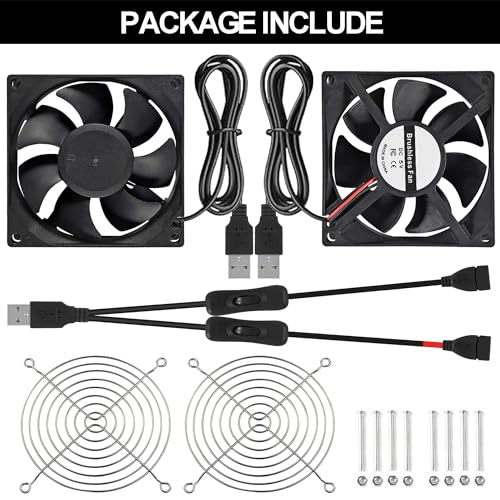 2pcs Quiet 80mm USB Fan 5V 8025 80x25mm Portable Cooling Fan with ON/Off Switch for PC Computer Case Receiver DVR PlayStation TV Box CPU Coolers Radiators