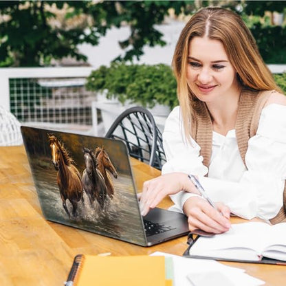 Laptop Skin Sticker Decal, Universal Reusable Vinyl Laptop Cover for 12" 13" 13.3" 14" 15" 15.4" 15.6" Notebook PC, Reusable Waterproof Scratch-Resistant with 2 Wrist Pads,Horses in River - color: Horses in River
