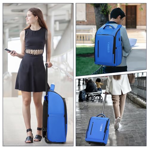 Rolling Backpack Waterproof Commuter Backpack with Wheels for Business, Laptop Compartment for 15.6-Inch Laptop, Wheeled Carry-On Bag for Adults - color: Blue