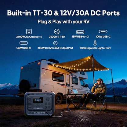 BLUETTI Solar Generator Elite 300 & 2x200W Solar Panel 3014.4Wh LFP Battery | w/ 2400W AC Outlets (4800W Surge), Smallest 3kWh, Portable Power Station for RV, Home Backup, w/ TT-30 RV Port & 12V/30A DC - style: BLUETTI Elite 300+2*200W Solar Panels