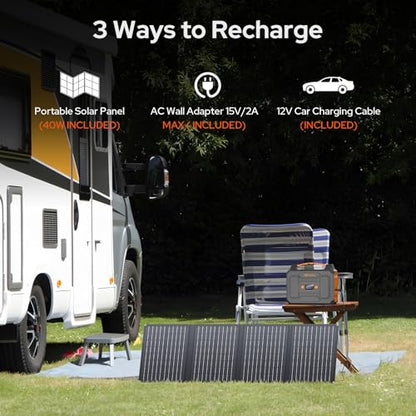 Solar Power Station with Foldable Solar Panel 40W, Portable 110V Outlet Power Bank 100W Solar Generator with Panels Included, Portable Battery Pack for Camping Laptop Smart Devices RV Outdoor Backup