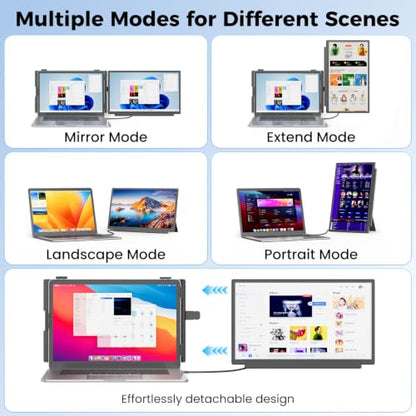 KEFEYA Laptop Screen Extender, FHD 1080P Laptop Monitor Extender Dual Screen, 15.6” Detachable Portable Monitor for Laptops 13-17" with USB-C/HDMI Port, Plug n Play for Windows/Mac/Android/Switch/PS5
