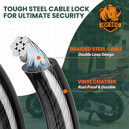 Heavy Duty Adjustable Cable Lock with 4 Keys | 5' x 1/2" Weatherproof Dual Cinch Security Cable for Bikes, Scooters, ATVs, Generators, Ladders, Tools & Outdoor Gear - size: 5' x 1/2" Diameter