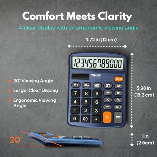 TRULY 12 Digits Desktop Calculator with Large LCD Display and Sensitive Button, Dual Solar Power and Battery, Standard Function for Office, Home, School, Metal Body, 837A Pro Blue - color: Deep Blue
