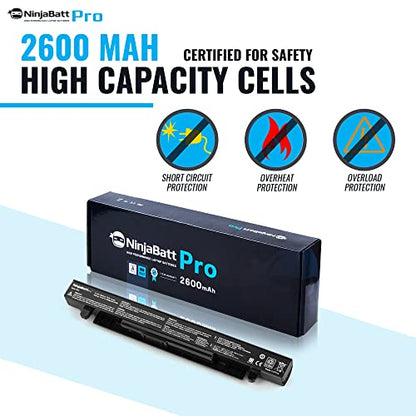 NinjaBatt A41-X550A Battery for Asus X550C X550L X550J X550CA X552E | Fits A41-X550 R510C R510L R510 X550V X550A X550D X550EA X550VX K550L F550V F550C P550C – 4 cells 2600mAh 44Wh - size: ASUS A41-X550A