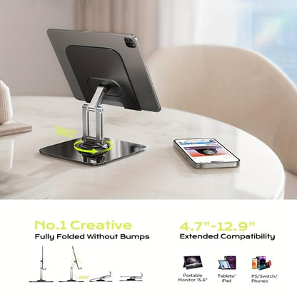 Adjustable Tablet Stand with Rotating Base & Folding Design, 360° Rotating Tablets, for iPad, Phone, Tablet, Laptop, Ergonomic Workspace, Sturdy Build