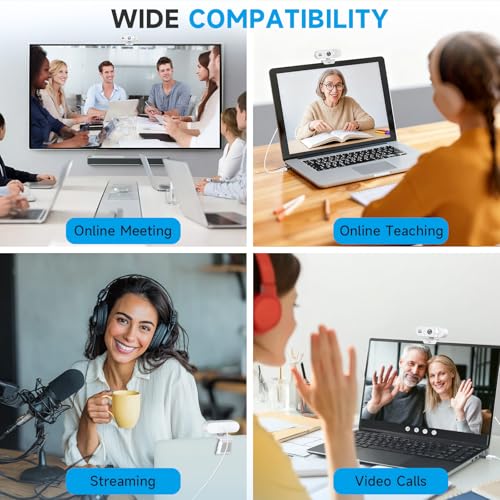 AOC 4K Webcam for PC, Streaming Camera with Noise-Canceling Mic, White | 90° FOV, Privacy Cover, Plug & Play, Zoom/Skype/FaceTime Compatible, Works with Mac/Laptop/Switch 2, USB C-A Adapter Included - color: white