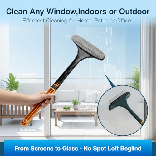 Window Mesh Screen Cleaner Brush 2 in 1 Double Sided Cleaning Tool Kit Outdoor Squeegee Washer for Glass Scrubber Multifunctional Wet & Dry Long Limpiador De Ventanas De Vidrio Scraper