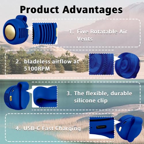 Portable Clip-On Fan, Mini USB Rechargeable 360° Rotatable Fan, Personal Fan 3-Speed Silent Mini Bladeless Fans (1 pack（Dark blue）) - color: 1 pack（Dark blue）