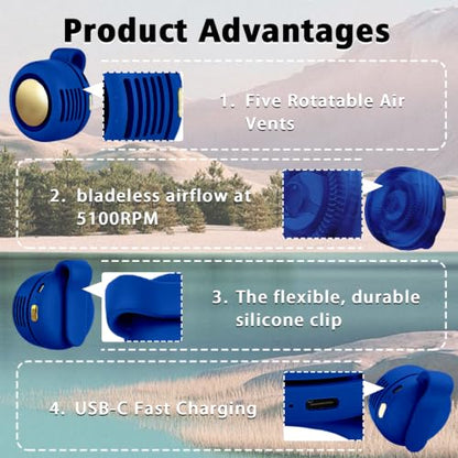 Portable Clip-On Fan, Mini USB Rechargeable 360° Rotatable Fan, Personal Fan 3-Speed Silent Mini Bladeless Fans (1 pack（Dark blue）) - color: 1 pack（Dark blue）