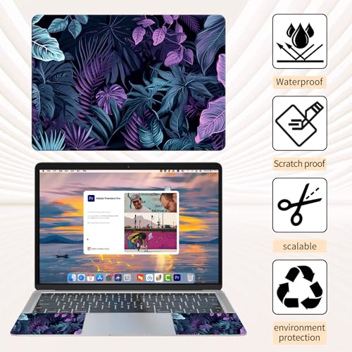 Laptop Skin Sticker 3-Piece Set,Colorful Tropical Plannt | Trim-to-fit 3-piece vinyl set with one 15 x 10.6 in lid skin and two palm-rest decals for many 12-15.6 in laptops - color: Colorful Tropical Plannt