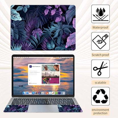 Laptop Skin Sticker 3-Piece Set,Colorful Tropical Plannt | Trim-to-fit 3-piece vinyl set with one 15 x 10.6 in lid skin and two palm-rest decals for many 12-15.6 in laptops - color: Colorful Tropical Plannt