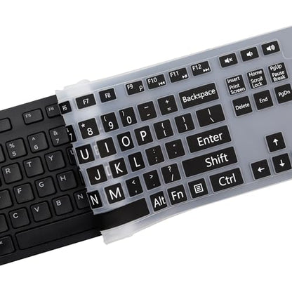 Large Print Keyboard Cover for Dell KM636 KB216 KB216t KB216d KB216p Wired & Wireless Keyboard, Dell Optiplex 5250 3050 3240 5460 7450 7050, Dell Inspiron Desktop 24" 27" 5400 5490 7790 3475 3670 - color: BK