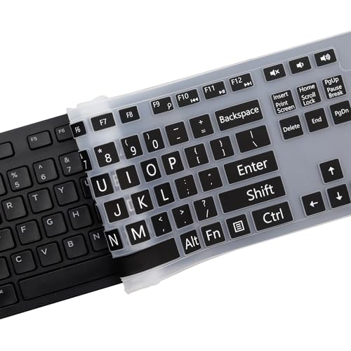 Large Print Keyboard Cover for Dell KM636 KB216 KB216t KB216d KB216p Wired & Wireless Keyboard, Dell Optiplex 5250 3050 3240 5460 7450 7050, Dell Inspiron Desktop 24" 27" 5400 5490 7790 3475 3670 - color: BK