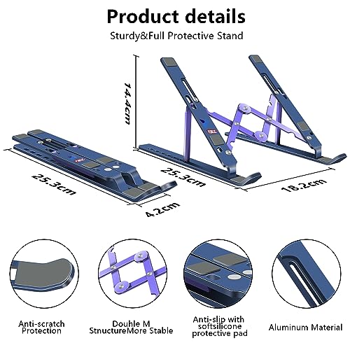 Laptop Stand, Computer Tablet Stand, Adjustable Aluminum Foldable Portable Laptop Holder Riser, Compatible with MacBook Air Pro, Lenovo, HP, Dell, More 10-15.6” Laptops and Tablets (Blue) - color: D102 Blue