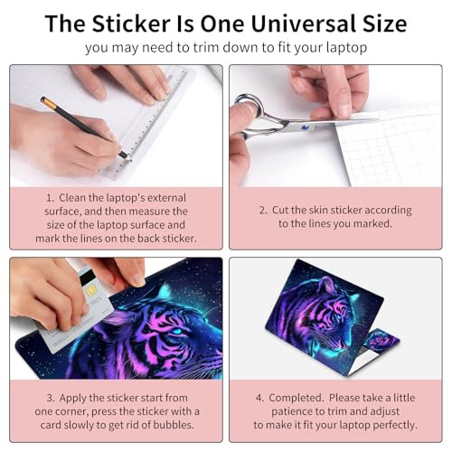 Laptop Skin Sticker 3-Piece Set,Tiger with Galaxy | Trim-to-fit 3-piece vinyl set with one 15 x 10.6 in lid skin and two palm-rest decals for many 12-15.6 in laptops - color: Tiger With Galaxy