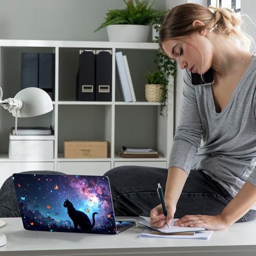 Laptop Skin Sticker Decal 12" 13" 13.3" 14" 15" 15.6",Waterproof Scratch Resistant Vinyl,Reusable Easy to Apply,for MacBook HP Dell Notebooks Netbooks Laptop,2 Wrist Pads,Cat Galaxy Glitter - color: Cat Galaxy Glitter