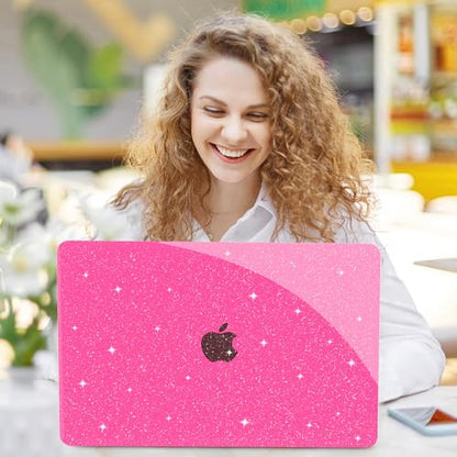 G JGOO for MacBook Air 13 inch Case 2021 2020-2018 M1 A2337 A2179 A1932 | Glitter Protective Plastic Hard Shell for MacBook Air 13.3 inch Case + Keyboard Cover + Screen Protector, Sparkly Hot Pink - color: Hot Pink