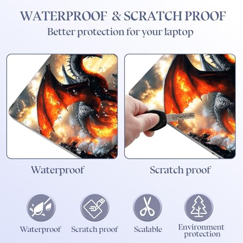 Universal Laptop Skin Sticker Decal,15.6 Inch Laptop Vinyl Cover for 13" 14" 15.6" Laptop,Scratch-Resistant Waterproof Protector Wrap,Reusable with Wrist Pads,Dragon Fiery - color: Dragon Fiery