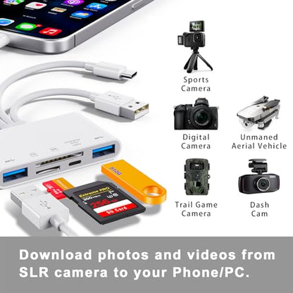 5-in-1 Memory Card Reader, USB OTG Adapter & SD Card Reader for i-Phone/i-Pad, USB C and USB A Devices with Micro SD & SD Card Slots, Supports SD/Micro SD/SDHC/SDXC/MMC - color: white
