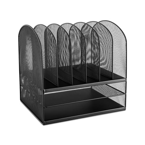 Safco Onyx Desk Organizer, 6 Vertical Compartments and 2 Trays, Office and Classroom Mailbox , Paper and Mail Sorter, Steel Mesh, Black - color: Black