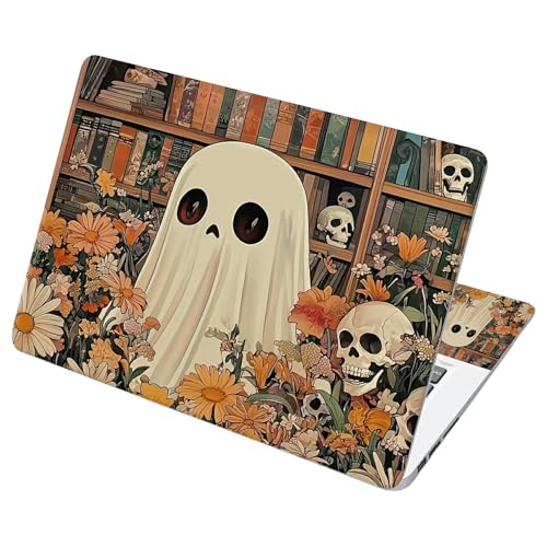 Universal Laptop Skin Sticker with 2 Wrist Pad Decals, 3-Piece Removable Vinyl Laptop Cover, Ghost Skull Florals Waterproof Anti-Scratch, Easy-Trim Fit for 13.3" 14" 15.6" Laptops - color: Ghost Skull Florals
