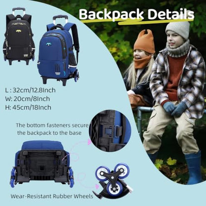 Mfikaryi Solid Color Elemetary Rolling Backpack,Camo Prints Kids Wheeled School BookBag,Backpack with wheels for boys - color: Blue