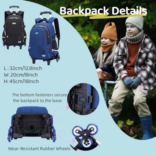 Mfikaryi Solid Color Elemetary Rolling Backpack,Camo Prints Kids Wheeled School BookBag,Backpack with wheels for boys - color: Black Blue
