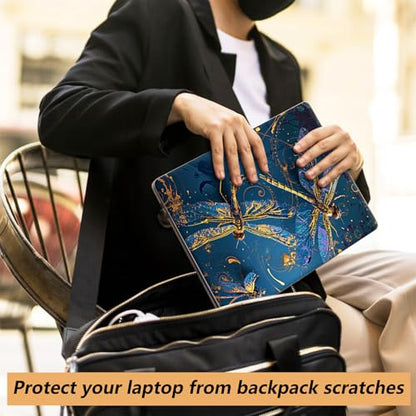 Laptop Skin Sticker for 12.1”-15.6“ Laptops (Fits 13”, 13.3”, 14”, 15”, 15.4”) | Protective Universal Reusable Vinyl Art Decal Cover | Waterproof & Scratch-Resistant-Blue Gold Dragonflies - color: Blue Gold Dragonflies