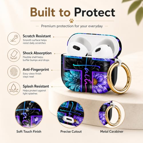 Compatible with AirPod 4 Case 2024, Cute Hard Plastic Protective Cover for Airpod 4th Generation Women, Shockproof Shell Skin with Gold Ring Keychain,Cross Flowers Stars - color: Cross Flowers Stars