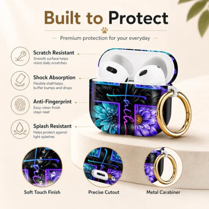 Compatible with AirPod 4 Case 2024, Cute Hard Plastic Protective Cover for Airpod 4th Generation Women, Shockproof Shell Skin with Gold Ring Keychain,Cross Flowers Stars - color: Cross Flowers Stars