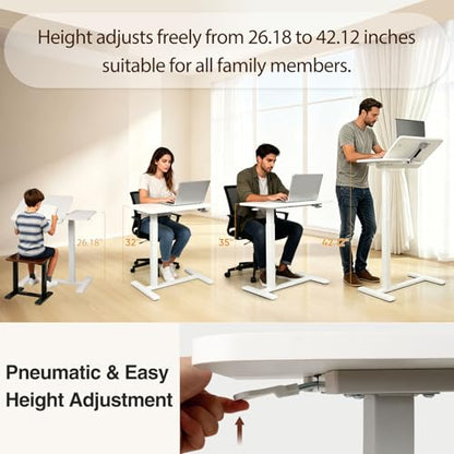 Adjustable Overbed Table with Wheels, Rolling Laptop Table for Bed & Sofa | Height Adjustable 26.38"-42.52" Hospital Bed Table with Tilt Tray for Laptop, Eating, Working, Reading & Home Office - color: White