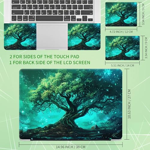 Laptop Skin Sticker Decal, Universal Protective Cover Fit 12 13 14 15.6 Inch Notebook, Reusable Water-Resistant Vinyl Decal w/ 2 Wrist Pads for Business Travel Office, Green Tree - color: Green Tree