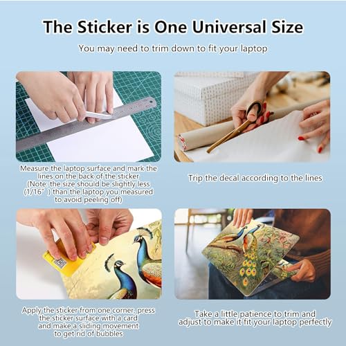 Universal Laptop Skin Sticker with 2 Wrist Pad Skins, Waterproof Scratch Resistant Vinyl Laptop Cover Decal, Cut to Fit for 11–15.6 Inch MacBook HP Dell Lenovo, Peacock - color: Peacock