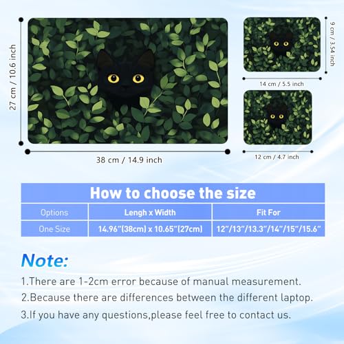 Universal Laptop Skin Sticker Decal with 2 Wrist Pad Skins, Waterproof Scratch Vinyl Cover for 11–15.6 Inch MacBook, HP, Dell, Lenovo, Cutable & Reusable,Black Cat Hiding Leaves - color: Black Cat Hiding Leaves