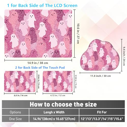 Laptop Skin Sticker Decal 15-15.6 Inch with Cute Mouse Pad, Universal Reusable Vinyl Sticker for 12.1 13 13.3 14 15.4 Inch Netbook and Notebook PC, Pink Glitter Ghost - color: Pink Glitter Ghost