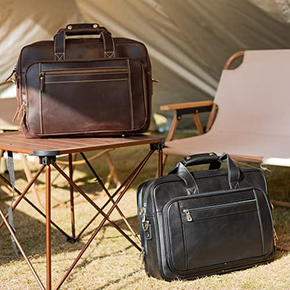 Polare 17" Full Grain Leather Laptop Briefcase Business Travel Laptop Carrying Case Shoulder Bag For Men Fits 17.3” Laptop - color: Black