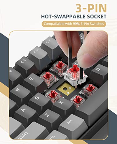 ZIYOU LANG RK68 60% Wireless Mechanical Keyboard, Bluetooth 5.0/2.4Ghz Dual Mode 2-in-1 USB-C Receiver Mini Mechanical Keyboard, Hot Swappable Red Switch Gaming Keyboard for PC/MAC/Laptops - color: Dark gray/Red Switch