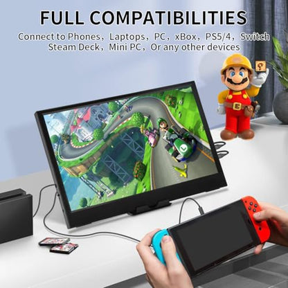 11.6 Inch Portable Monitor, 1366x768 HD IPS Small HDMI Display, Dual USB-C, Low Power External Screen for Laptop PC Mac Switch Rasp Pi Xbox, Lightweight Second Monitor with Stand - size: 11.6”