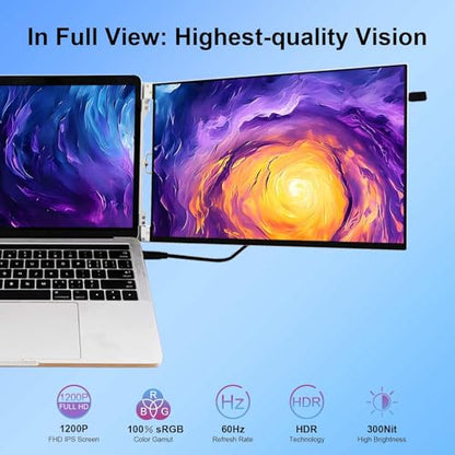 14" Portable Dual Monitor for 13.3-16 Inch Laptops | Aluminum Alloy Folding Screen Extender to Create Triple Display, Plug & Play (USB-C/Mini H/D) for Work, Travel, Home - size: 14 Inch