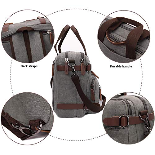 CROCOD 3 In 1 Canvas Convertible Laptop Bag for Men Women, 17.3 inch Laptop Messenger Bag Work Briefcase, Computer Shoulder Bag for Travel Business Office (17.3 Inch, Grey) | 3 In 1 - color: Grey