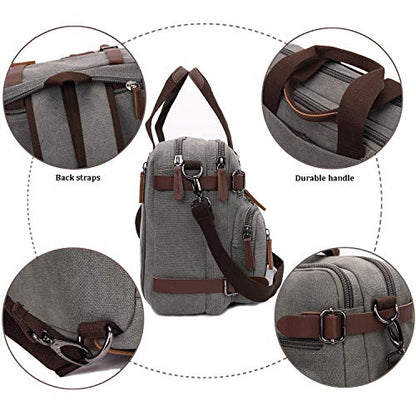 CROCOD 3 In 1 Canvas Convertible Laptop Bag for Men Women, 17.3 inch Laptop Messenger Bag Work Briefcase, Computer Shoulder Bag for Travel Business Office (17.3 Inch, Grey) | 3 In 1 - color: Grey