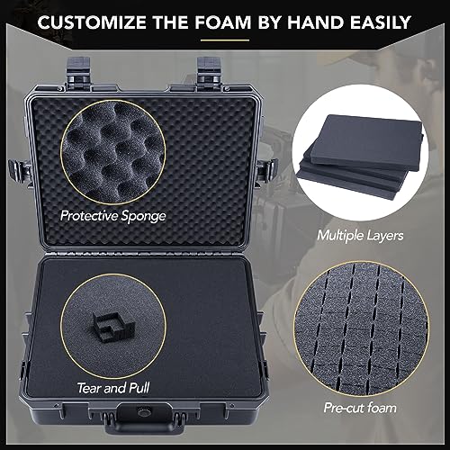 Lykus HC-5010 Waterproof Hard Case with Foam, Inner Size 17.72*13.62*5.47in | IP67 Waterproof, Pluckable Foam, Suitable for Cameras, Lenses, Electronic Equipment and More - color: Black, size: HC-5010