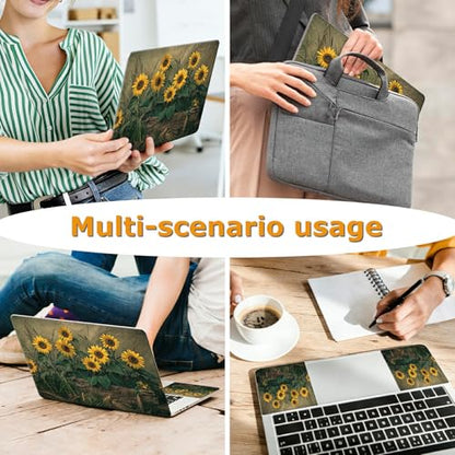 Universal Laptop Skin Sticker with 2 Wrist Pad Decals, 3-Piece Removable Vinyl Laptop Cover, Retro Art Sunflowers Waterproof Anti-Scratch, Easy-Trim Fit for 13.3" 14" 15.6" Laptops - color: Retro Art Sunflowers