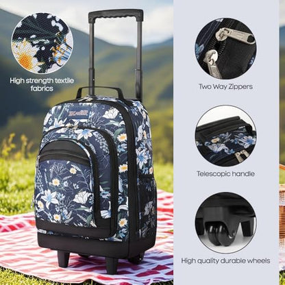 20" 2-in-1,Wheeled Travel Luggage Bag w/Telescopic Handle | Rolling Travel Luggage w/2 Wheels,Trolley Suitcase,Spacious Storage Design,2561-20''-Blue Lilies - color: JH-2561-Blue Lilies-20