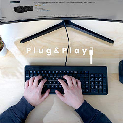 Perixx PERIBOARD-220H, Wired Compact USB Keyboard with 2 Hubs - Build-in Numeric Keypad - Black - US English