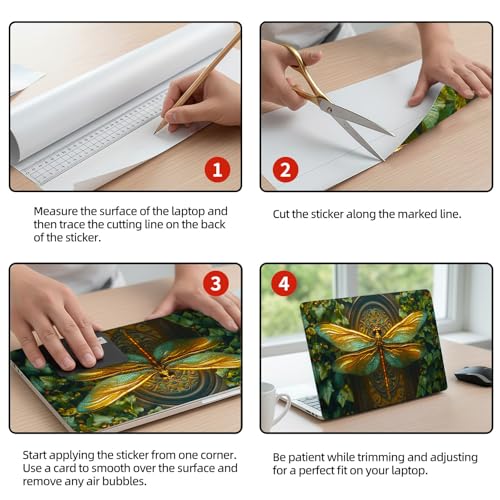 Universal Laptop Skin Sticker Decal, 12"-15.6" Aesthetic Vinyl Wrap, Golden Dragonfly Art Waterproof Notebook Cover Art Protector for MacBook HP Dell Lenovo, Fits 13" 14" 15" 15.6" - color: Golden Dragonfly Art